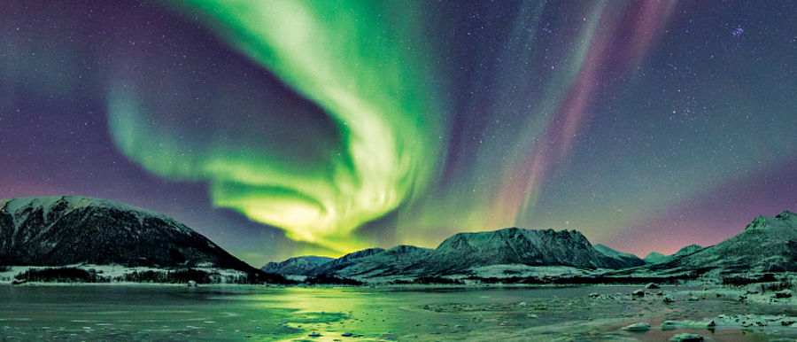 rainbow, sky, landscape, nature, illustration, phenomenon, no person, storm, art, water, fantasy, reflection, astronomy, fiction, moon, planet, color, mountain, rain, galaxy